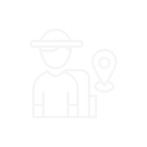Icon of a traveler with hat and location pin.