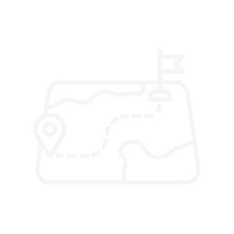 Simplified map icon with a location pin and flag connected by a dotted path.